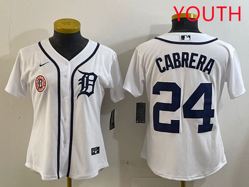 Youth Detroit Tigers #24 Cabrera White Game 2025 Nike MLB Jersey style 3->youth mlb jersey->Youth Jersey